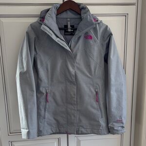 North Face Hyvent Ski Snow Lined Jacket Gray Pink Removable Hood Women’s XS